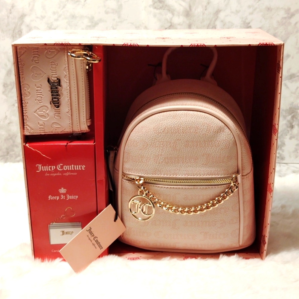 Juicy Couture Backpack purse and matching card/Change holder in baby pink